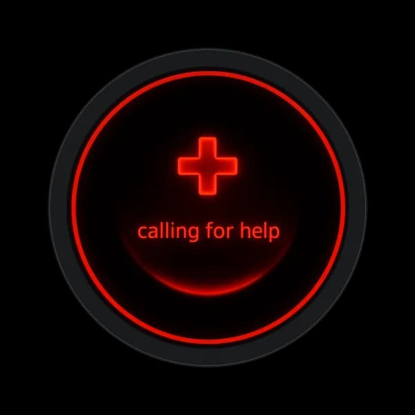VOYCE round display in emergency state reading calling for help