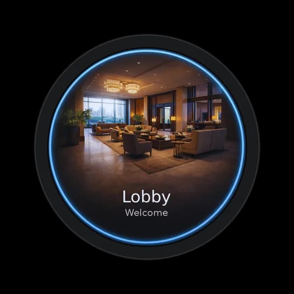 VOYCE round display showing a custom Lobby floor designation